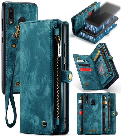 CaseMe 008 Detachable Multifunctional Retro Frosted Horizontal Flip Leather Case Galaxy A20 / M10S, with Card Slot & Holder & Zipper Wallet & Photo Frame - Blue